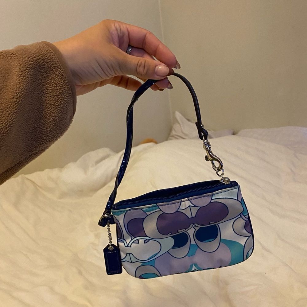 COACH purple and blue logo Wristlet/ Mini Bag